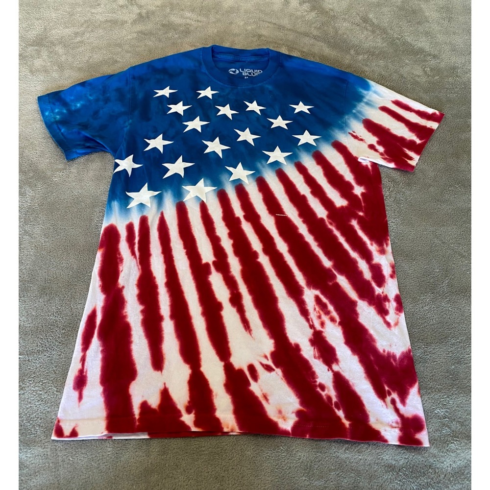 Liquid Blue Mens American Flag Tie Dye T-Shirt Blue Red White Sz M 2002 Vintage